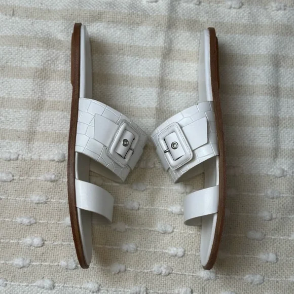 Cole Hann Amavia Double-Band Optic White Embossed Leather Sandals size 9.5 - Picture 5 of 11